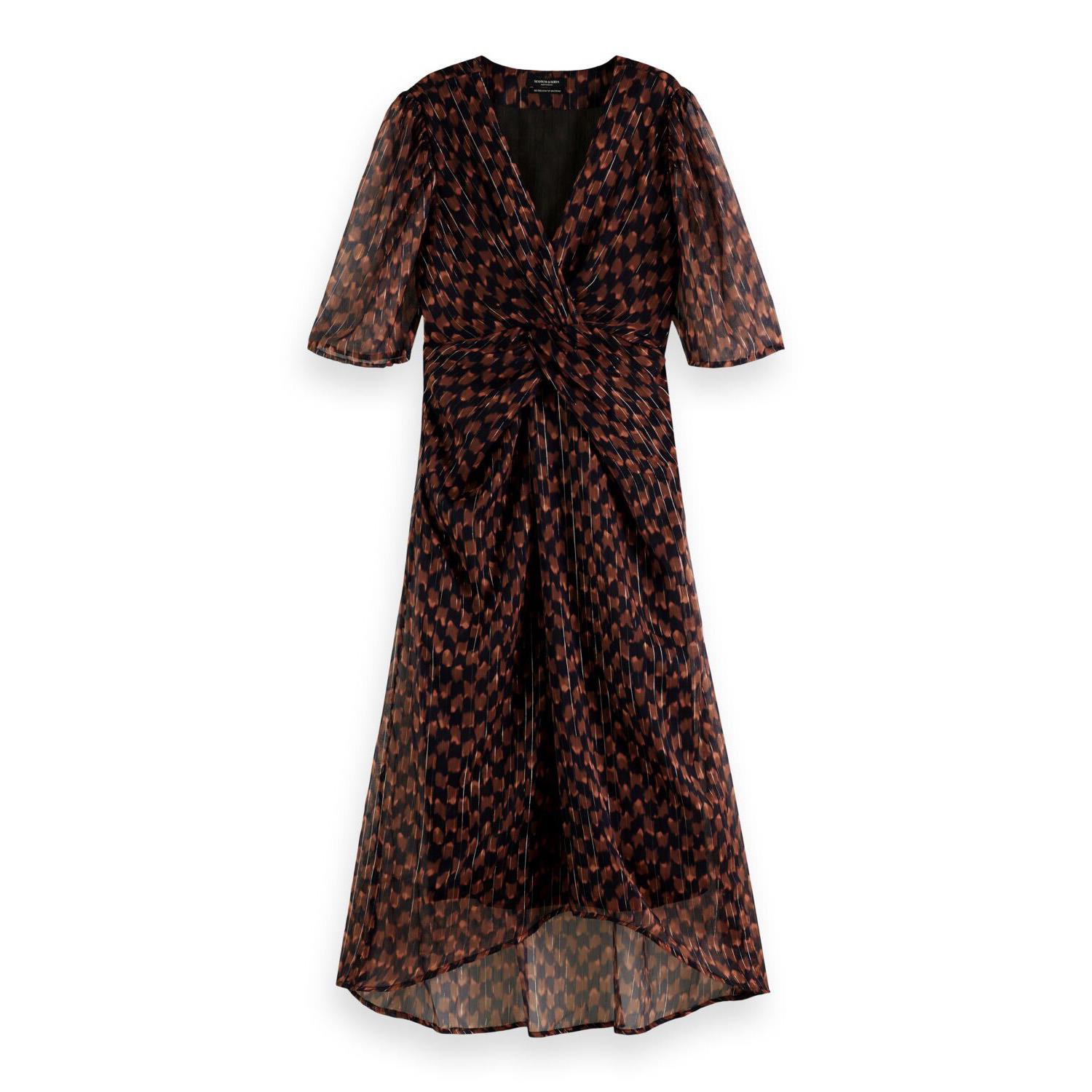Scotch & Soda Midi Dress With Draped Knot Detail And Lurex